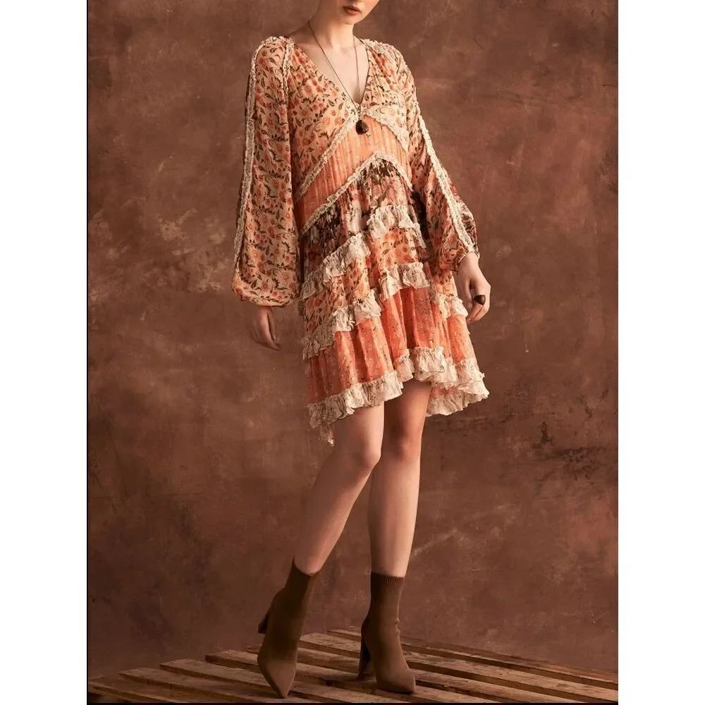 Verb by Pallavi Singhee Long-Sleeve Tiered Mini Dress